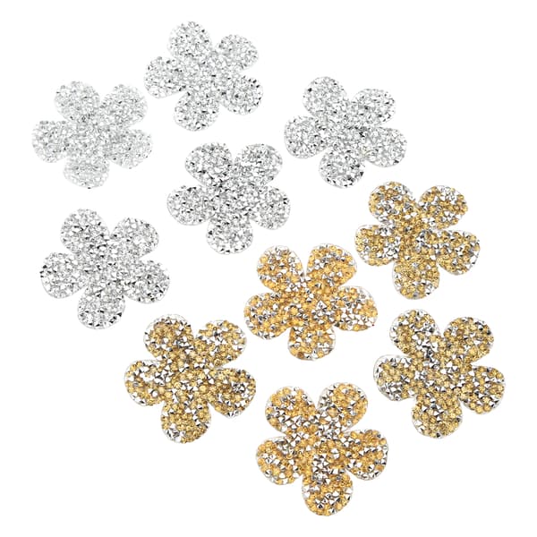 Rhinestone-blomsterformede lapper - 10 stk Gule & Sølv Applikasjoner