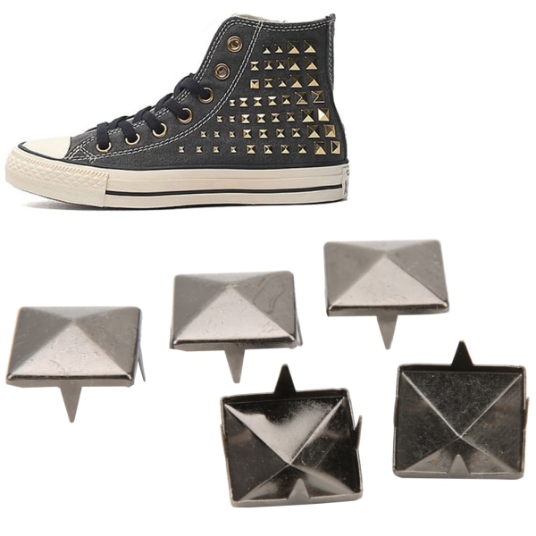 Firkantede pyramidestifter - 100 stk 4 metallknaster for armbånd, klær, sko, veske (svart, 15 mm)
