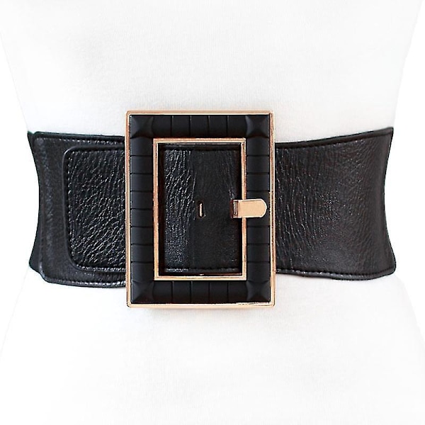 Wide Elastic Waist Belt with Retro Metal Buckle for Women