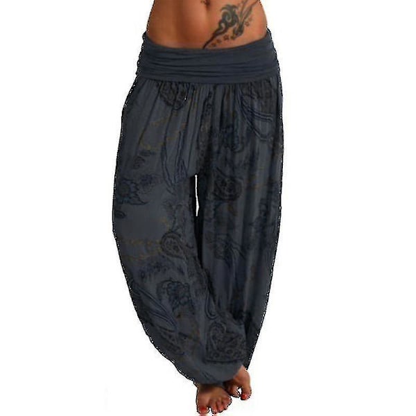 Stylish Plus Size Printed Harem Pants - Wide Leg Long Trousers for Women S Dark Grey