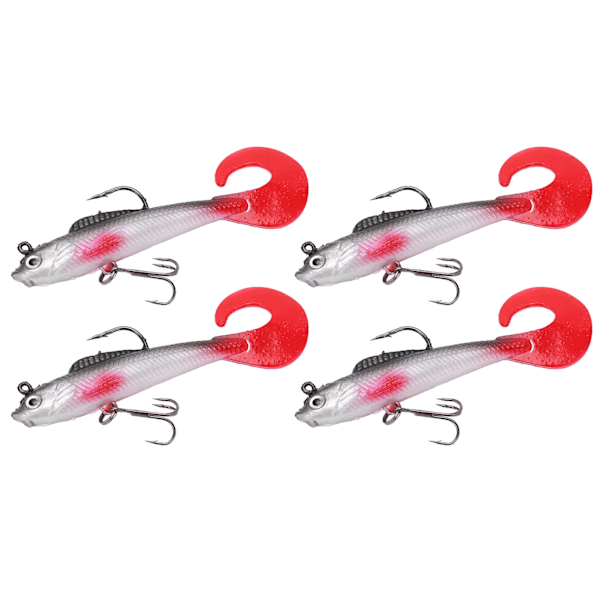 4 kpl Bass Fishing Lure Pehmeä Swimbbait Kalastussyötti Grub-häntä 2 koukulla makean ja suolaisen veden kalastukseen