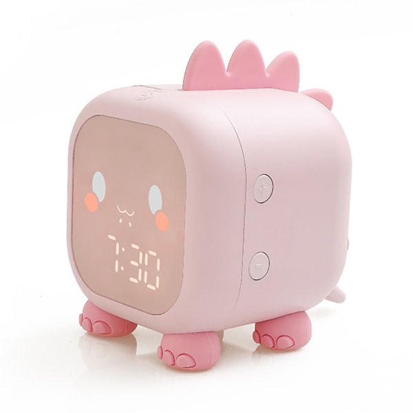 Digital Clock Intelligent Cute Fun Dragon LED Silicone Cartoon Bedside Night Light Alarm Clock for Children Pink