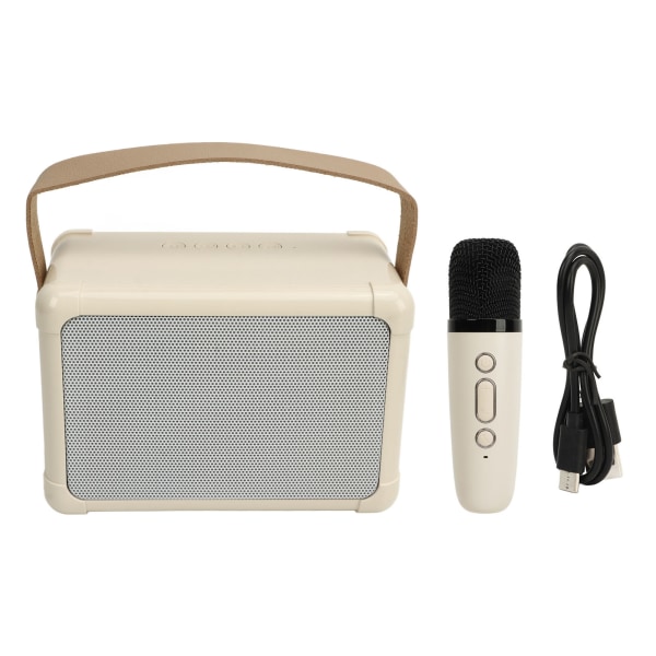 Mini karaokemaskin med Bluetooth-høyttaler, trådløs mikrofon, LED-lys, 6 lydeffekter, batteri med stor kapasitet - beige