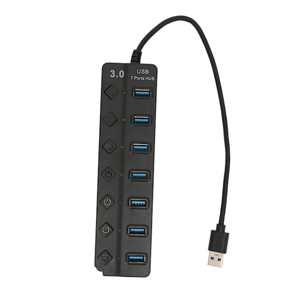 USB3.0-hubb 7 portar 5 Gbps höghastighetsöverföring Bred kompatibilitet Bärbar USB3.0-delare Dockningsstation Svart