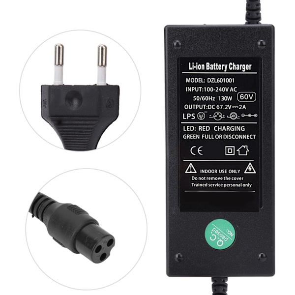60V 12AH Portabel Universell Batteriladdare i Plast för Elektrisk Skoter Cykel DC67.2V 2A EU-kontakt 100-240V