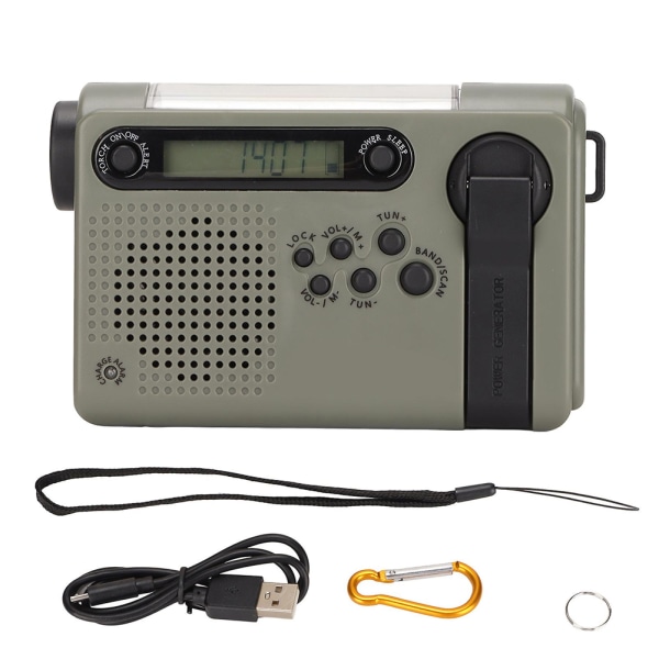 Dark green portable radio HRD-900 LED lighting solar hand-cranked generator mobile phone charger NOAA weather warning radio