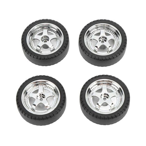 RC bildæksæt til AE86 - 4 stk plastnav gummidæk, 3,3 cm diameter, 1,2 cm bredde, sølv