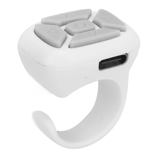 Remote Control Ring Mobile Phone Bluetooth Remote Control Camera Shutter Selfie Button for Video Scrolling Click Like White