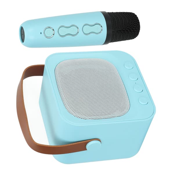 Mini Karaoke Maskine Bærbar Bluetooth Højttaler Med Trådløs Mikrofon Bas Diskant Justering Blå