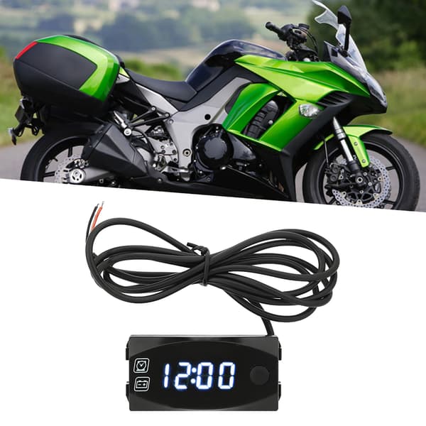 Motorcykel 2-i-1 LED Voltmeter Elektronisk Ur Vandtæt Digital Display