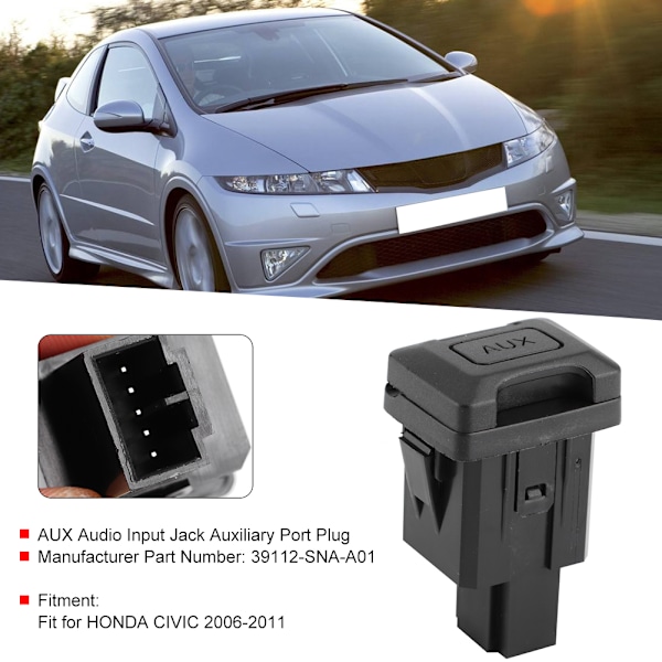 AUX Audio Input Jack Hulpkontakt Stik 39112-SNA A01 Passer til HONDA CIVIC 2006-2011