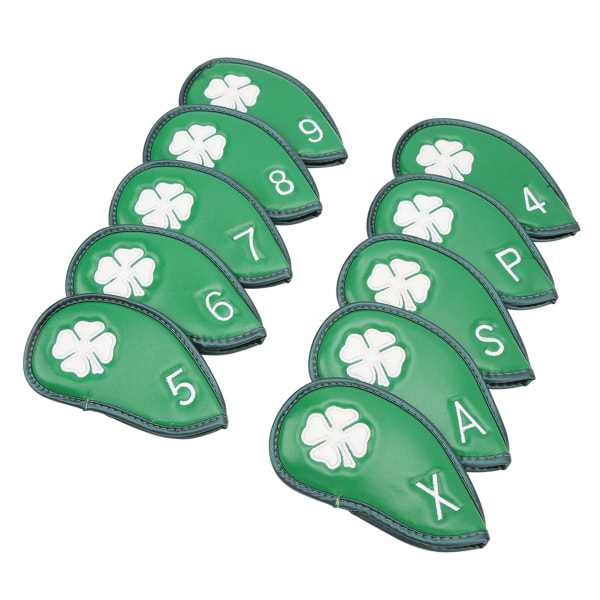 Delikat vandtæt golfjernbetræk sæt - Grønt Firkløver Design - Passer til de fleste køller - 10 stk.