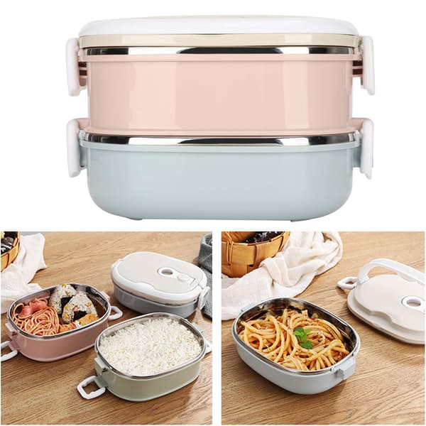 Isolert Bento Matboks i Rustfritt Stål, 2-lags Matbeholder 1800ml[SZ] Double-layer