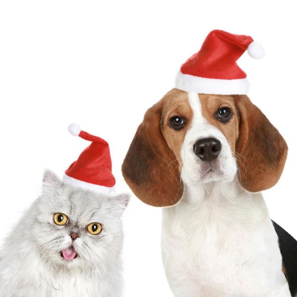 1 st julhatt för husdjur, julpynt, liten hatt för hund, katt, lyxig plyschhatt, huvudbonad för husdjur