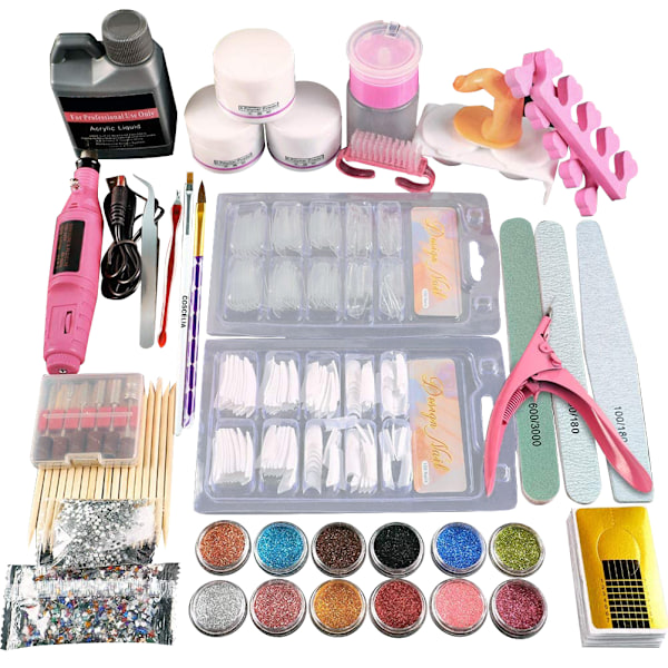 Complete Acrylic Nail Kit with Manicure Accessories, Portable Nail Drill for DIY Nail Art