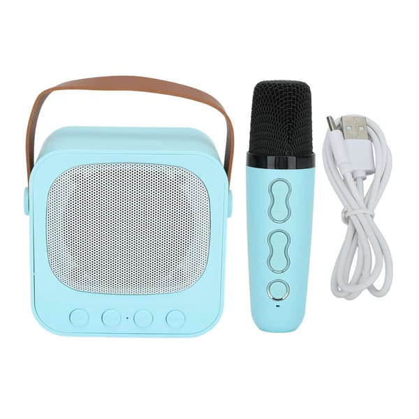 Mini Karaoke Maskine Bærbar Bluetooth Højttaler Med Trådløs Mikrofon Bas Diskant Justering Blå