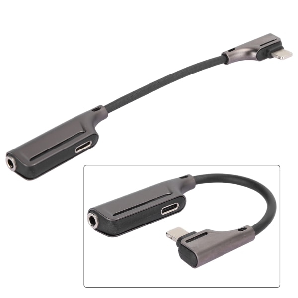 2 i 1 hörlursladdare Adapter Aluminiumlegering Plug and Play 3,5 mm hörlurshål för IOSBlack