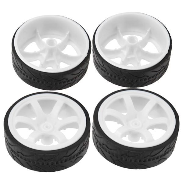 1/10 Racing RC Bil Hjul Plast Hjulnav med Rillet Gummi RC Bil Reservedelstilbehør Hvid