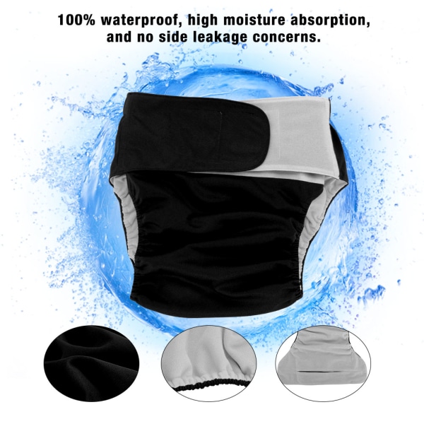 Säädettävä kangasvaippa aikuisille - Uudelleenkäytettävä ja pestävä iso vaippa (musta)