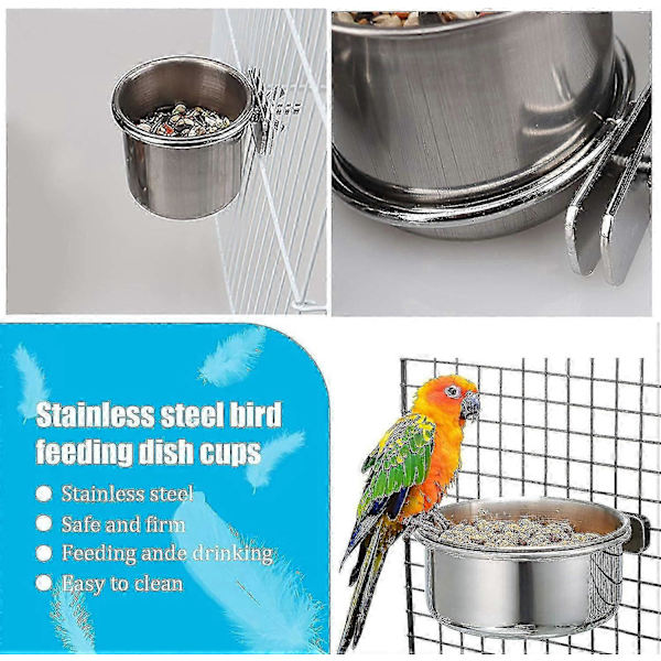 Fuglefoderskål 2 Stykker Papegøjefoder Rustfrit Stål Fuglefoder til Papegøje Fuglevandskål To Størrelser 4.4cm/5.5cm