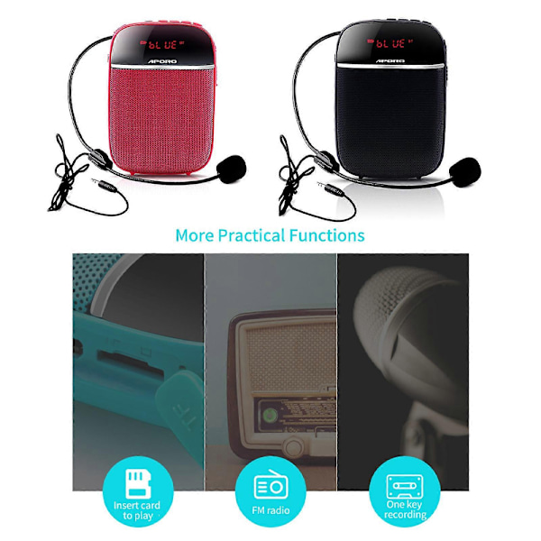 Kannettava opettajan megafoni langallisella mikrofonikuulokevyöllä, ladattava henkilökohtainen Bluetooth-kaiutin tukee musiikkia FM TF -korttia luokkahuoneeseen