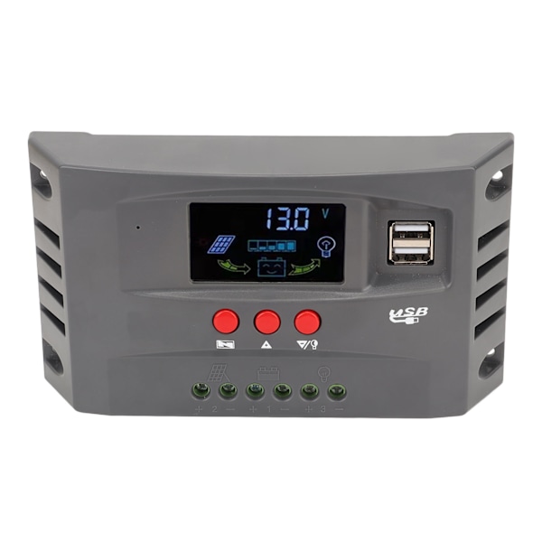 Solcelleladningsregulator MPPT Sporing Lading 12V 24V Automatisk Tilpasning LCD Solcellepanel Regulator med 2 DC USB 20A