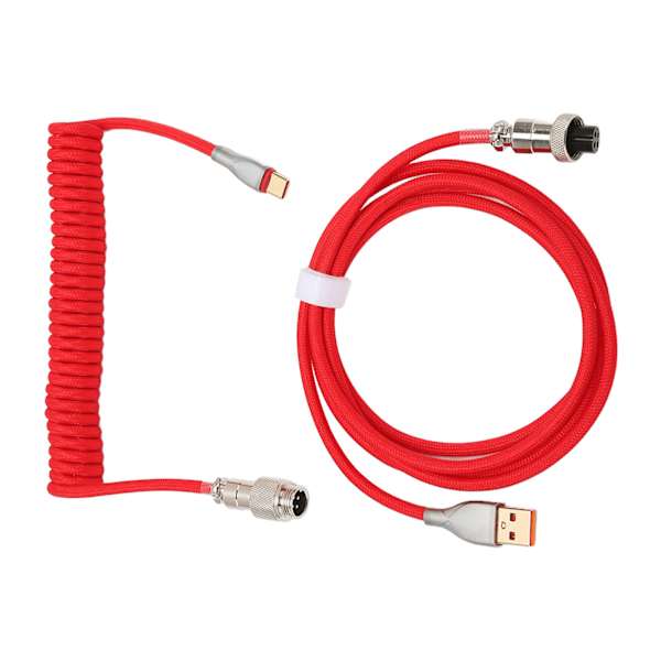 Mekaanisen näppäimistön kaapeli, tuplaholkki, mukautettu kierretty, irrotettava metallinen ilmailuliitin USB C - USB A -näppäimistön ilmailuliitin, punainen