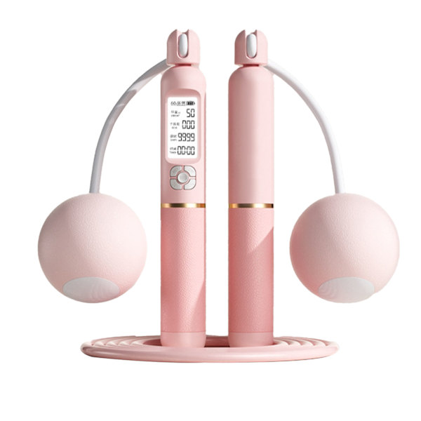 LCD-skärm sladdlöst hopprep med stor kulviktad ståltråd - Sakura Pink