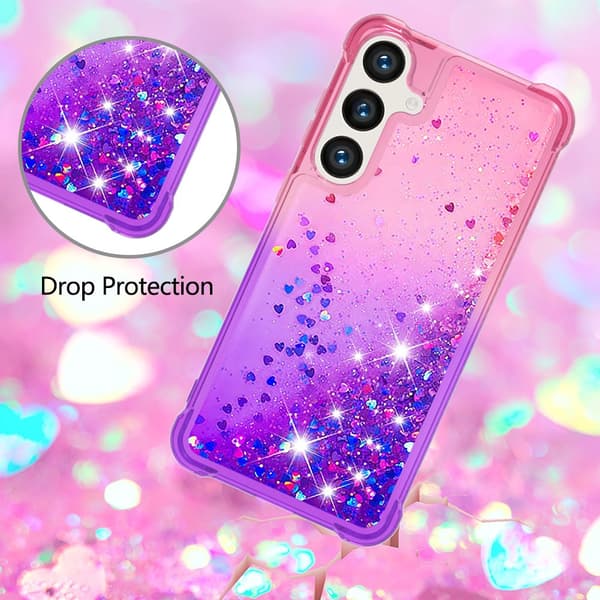 Samsung S24 Kvicksand Glitter Hjerter TPU-deksel - Rosa-Lilla multifärg multicolor