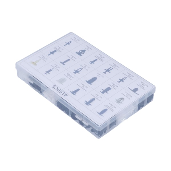 Bilholderclips sortiment - 415 stk, 18 sorter, plastikfæster, trykstifter, karrosserinitter