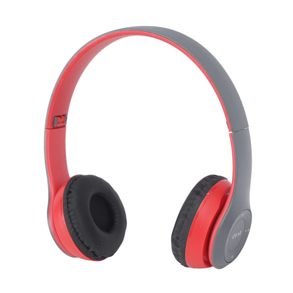 BT trådlösa hörlurar med brusreducering - Vikbart Bluetooth-headset för sportmusik - Perfekt present för kvinnor och män (röd)
