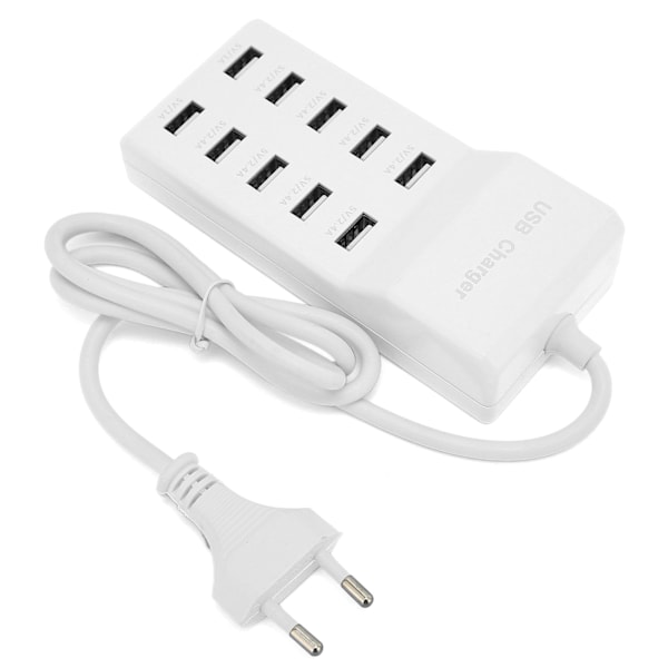 10-ports USB-väggladdare för flera enheter, EU-kontakt, 100-240V ingång