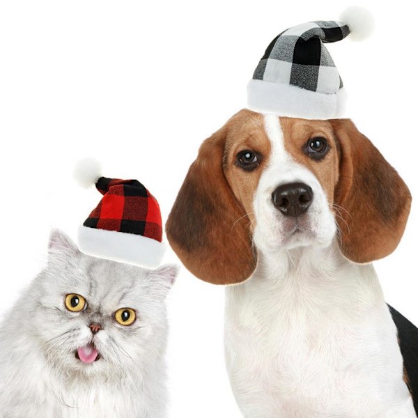 1 st julhatt för husdjur, julpynt, liten hatt för hund, katt, lyxig plyschhatt, huvudbonad för husdjur