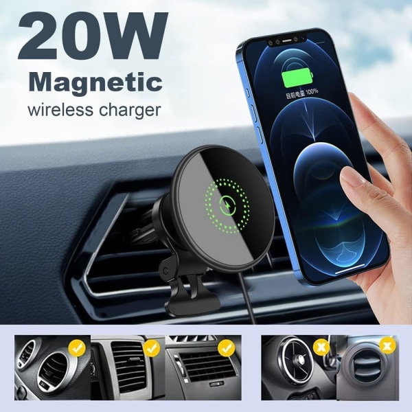 Magsafe magnetisk trådløs biloplader til iPhone 15/14/13/12 - Hurtig opladning