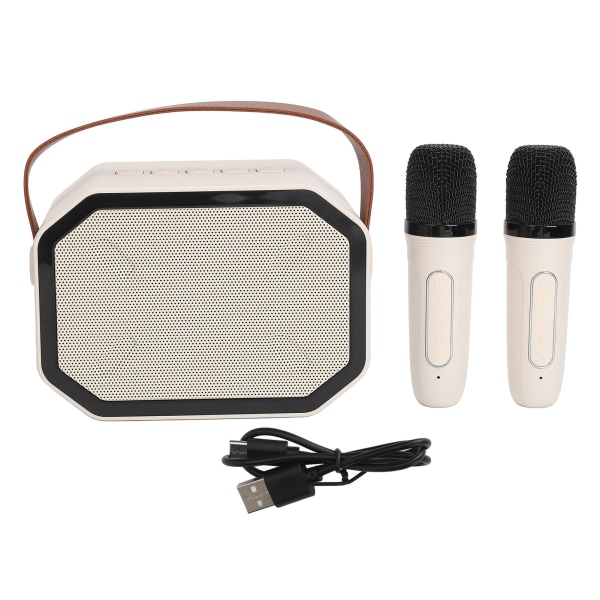 Dazzling Lights Karaoke System - hvid karaoke højttaler med 2 trådløse håndholdte mikrofoner