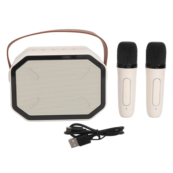 Dazzling Lights Karaoke System - hvid karaokehøjttaler med 2 trådløse håndholdte mikrofoner