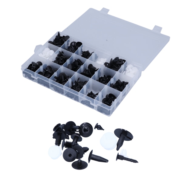 Bilholderclips sortiment - 415 stk, 18 sorter, plastikfæster, trykstifter, karrosserinitter