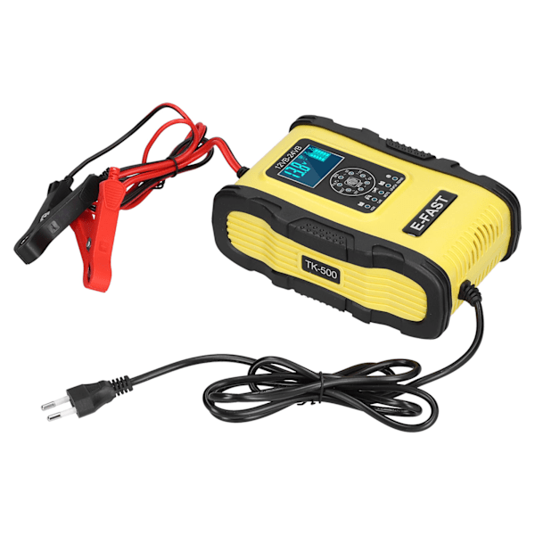 Smart batterilader 12V/12A 24V/6A 7-trinns ladepulsreparasjon for bilbåt - gul/svart, EU-kontakt