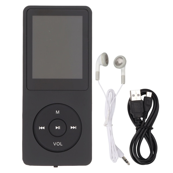 MP3-spelare 1,8 tums bildskärm 64GB minneskort Multifunktionell bärbar MP3-musikspelare Svart