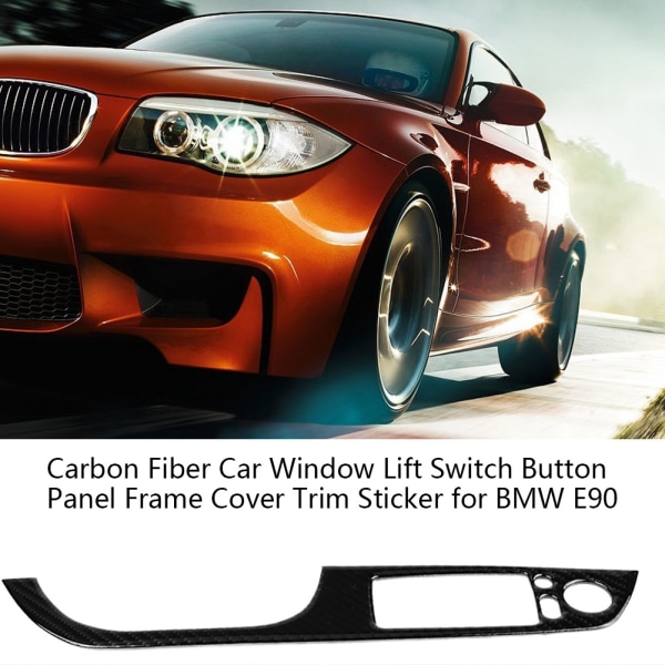 Carbon Fiber venstrehåndsdrev Bilrudeløft-knapboks Panel Rammedæksel-klistermærke til E90 (B)