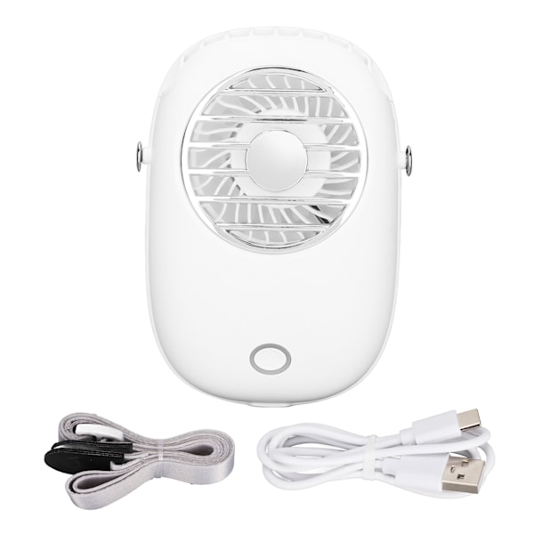 Laddningsbart Halsbandfläkt 3 Nivåer USB Laddningsbart Batteridriven Bärbar Fläkt Med Snodd för Resor Camping Vandring Vit
