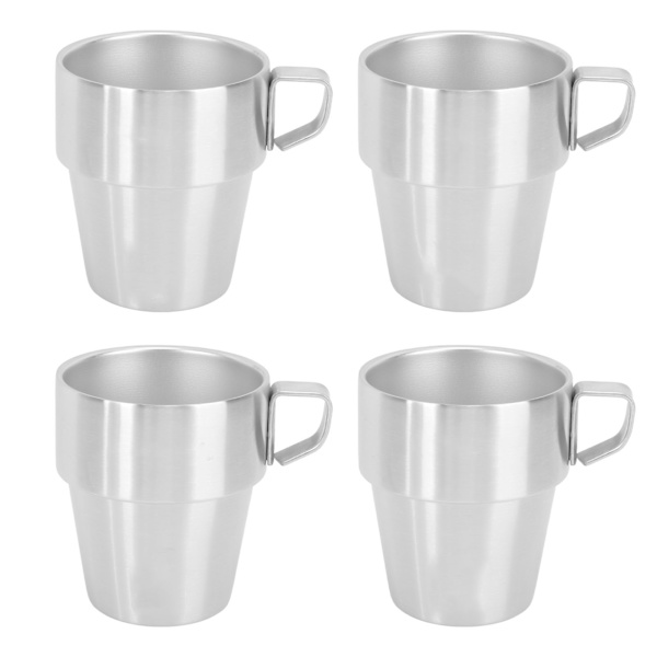Stablebare kaffekopper i rustfrit stål med stativ - Isoleret dobbelt lag - Sæt med 300 ml krus til juice og iskaffe