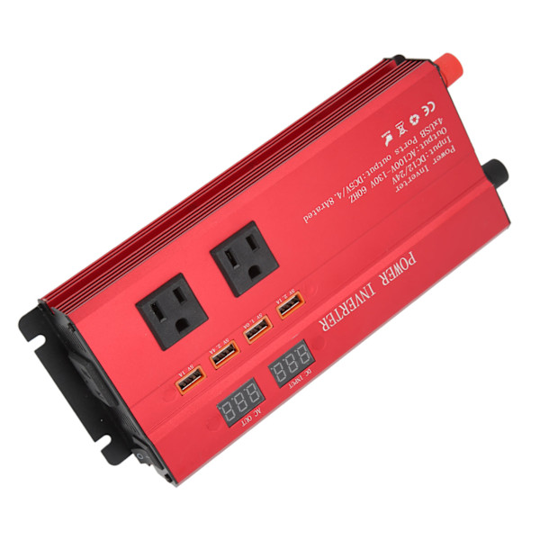Bilstrømvekselretter 700W, DC 12V/24V til AC 110V-omformer, Modifisert sinusbølge, Dobbel LED-skjerm, 3 US-uttak, 4 USB-porter
