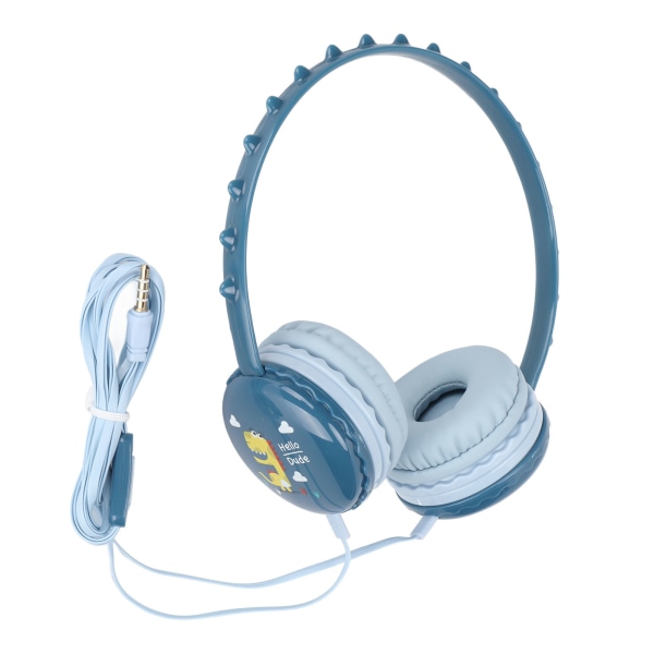 Barn hörlurar med kabel 3,5 mm jack Stereo justerbart pannband Söt barndinosaurieheadset för PC-surfplattor Blå