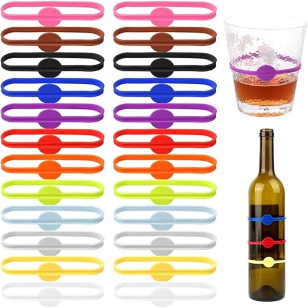 Glass Markers, 24 Pack Wine Markers, Silicone Glass Markers, Reusable Cup Markers for Home, Bar, Party Accessories