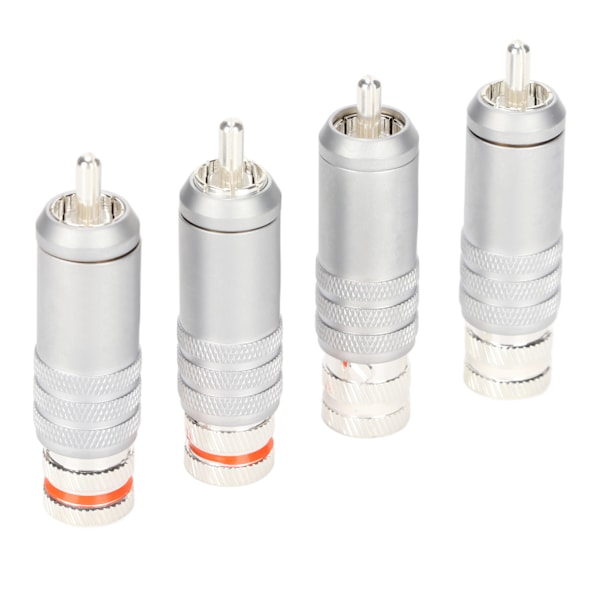4 st RCA-kontakter, silverpläterade, HIFI-lödning, för upp till 9 mm kabeldiameter, för signal- och koaxialkablar