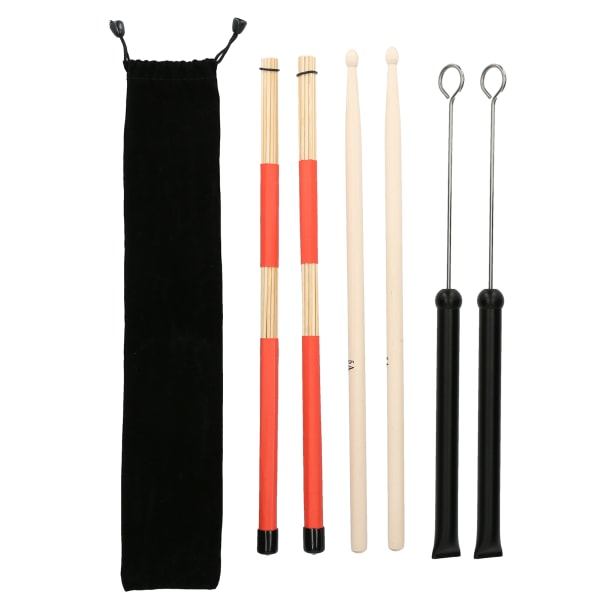 Trommestikkbørstesett Jazz uttrekkbar metalltråd 5A bambusstang 19 bjelkeplysjpose (svart)