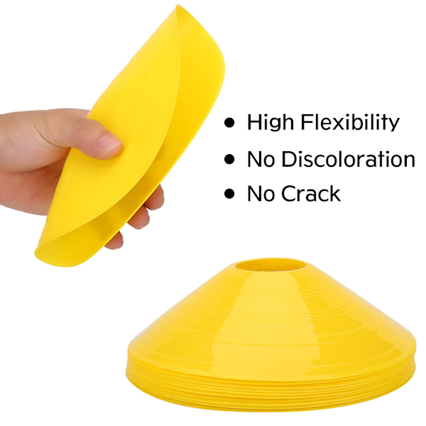 50 stk. fodboldkegler, 19 cm diameter, 5 cm høje, fleksible PE-kegler i assorterede farver med rund base