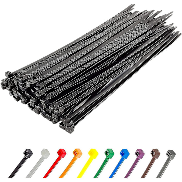 Durable Silver Cable Ties, 370mm X 4.8mm, Pack of 100, High-Quality Nylon Zippers 300mmx7.6mm Black