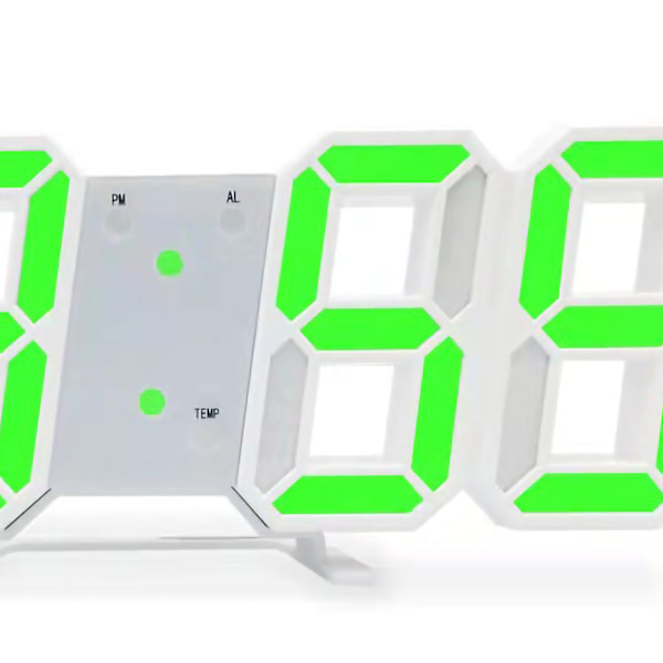 3D LED Väggklocka Minimalistisk Väggmonterad Väckarklocka för Hem Vardagsrum Kontor Vit Font Grön Bokstav
